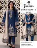 Dhanak 3-Piece Suit with Wool Shawl – Navy Blue