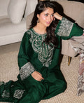 Emerald Green Embroidered Silk 2-Piece Unstitched Suit