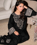 Classic Black Embroidered Silk 2-Piece Unstitched Suit