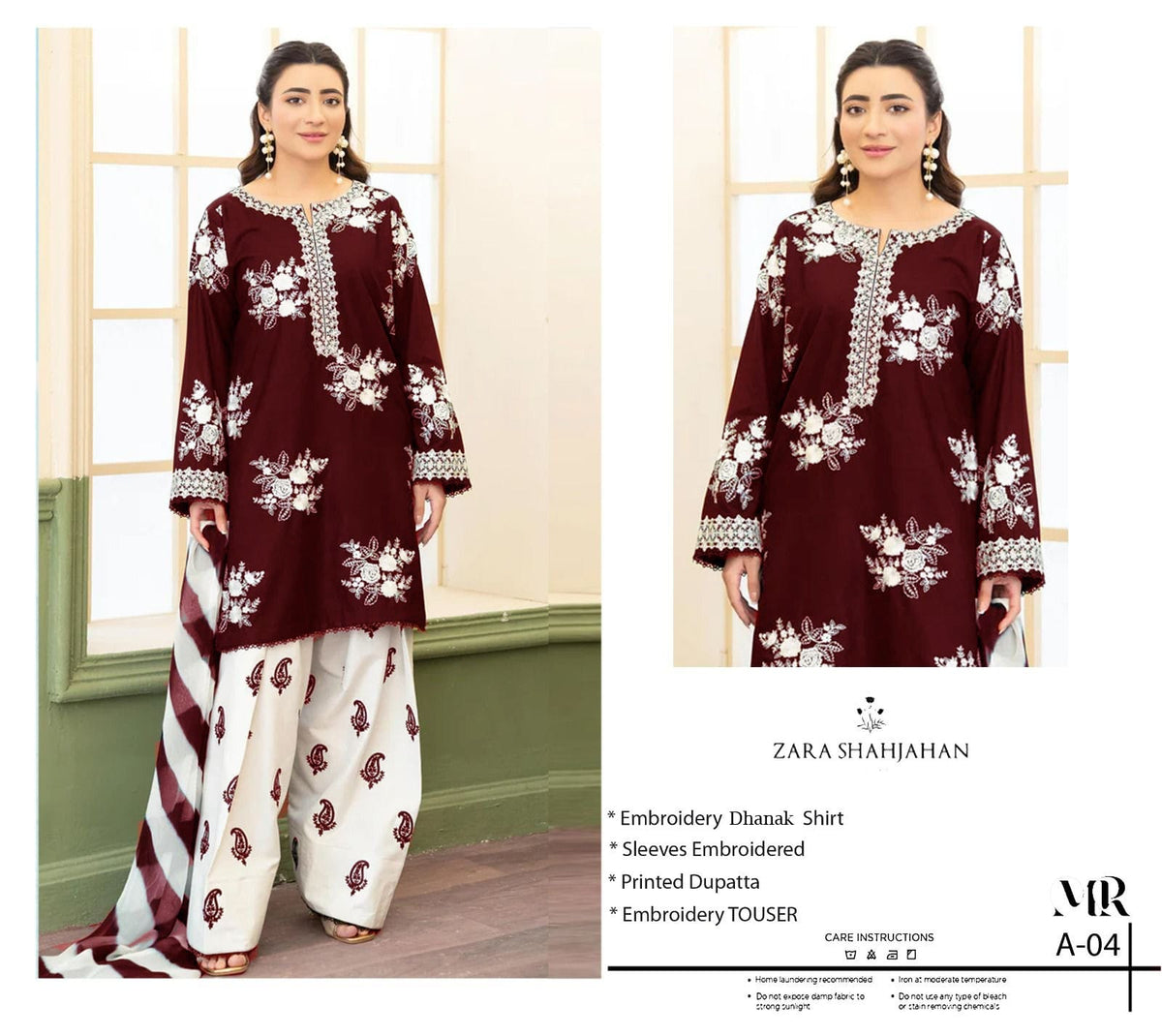 Embroidered Dhanak 3-Piece Suit