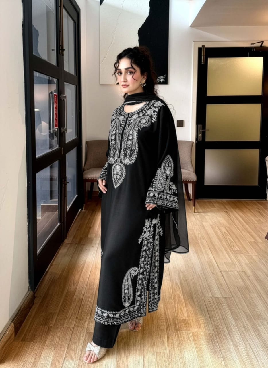 Bonanza Satrangi Marina Dhanak 3 Piece Suit – Black