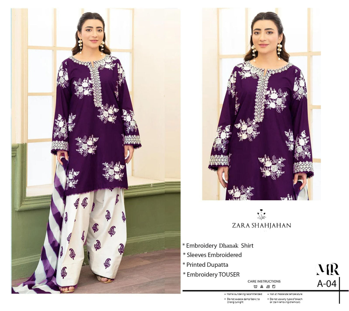 Embroidered Dhanak 3-Piece Suit