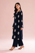 2 Piece Navy Embroidered Velvet - Unstitched
